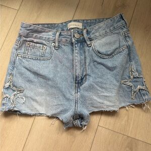 Pacsun Jean Shorts with Silver Beaded Star Design - High Rise - Festival - 24